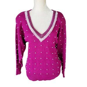 Amilano Vintage Pearl Front Sweater Beaded Size M